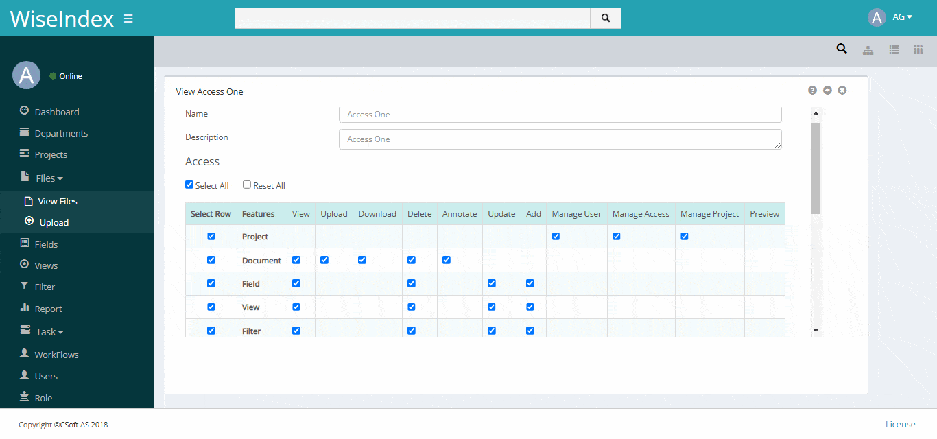 WiseINDEX role-based access control for secure document management