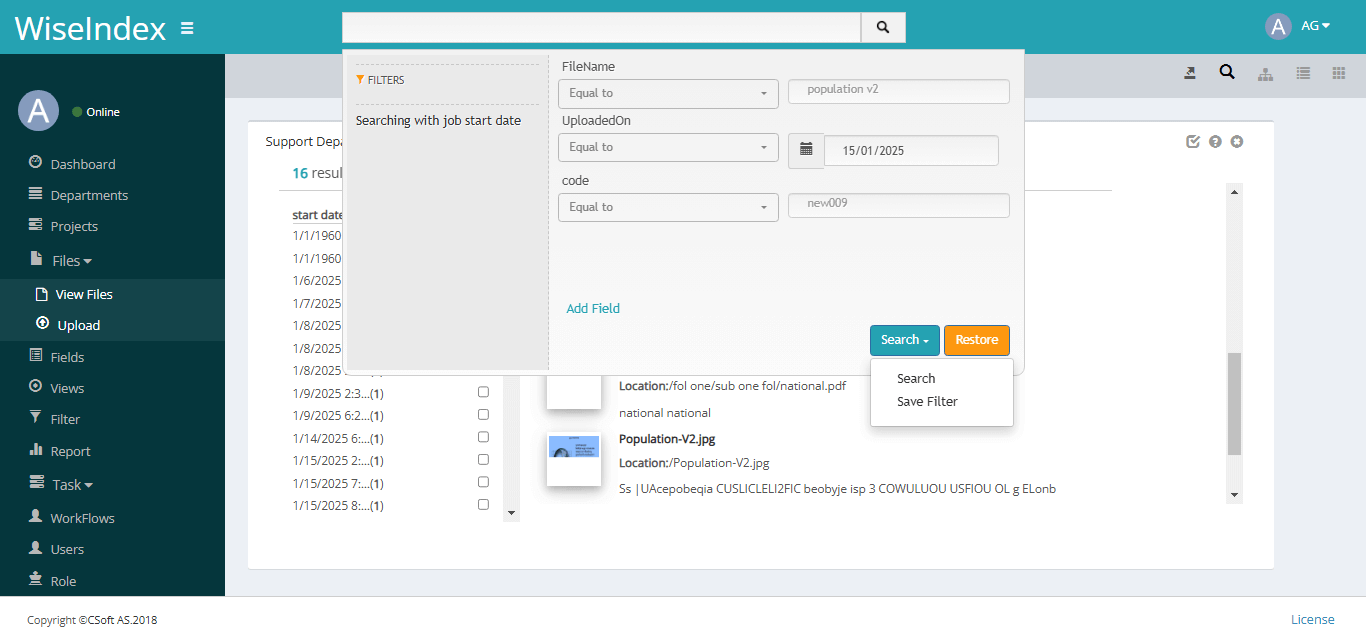 WiseINDEX advanced search and smart indexing